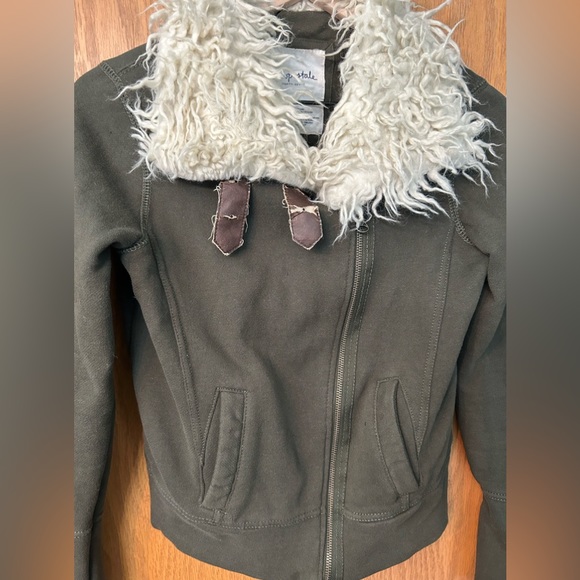 Aeropostale jacket 87 Moto jacket olive green Sherpa faux fur size Small zipper - Picture 14 of 16